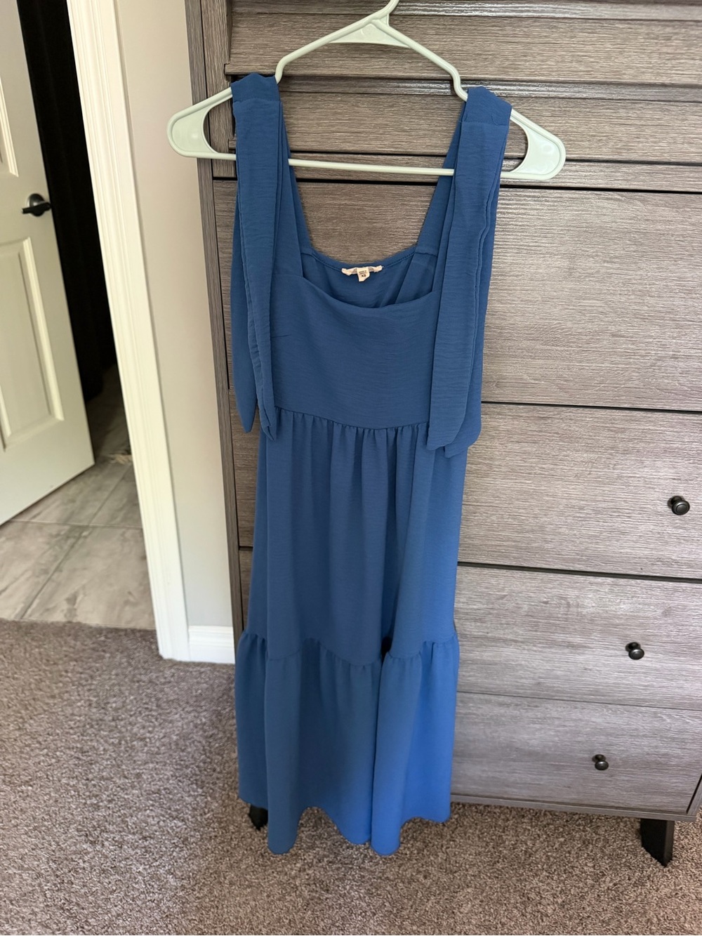 See You Monday Blue Tie-Shoulder Square-Neck Maxi Dress
